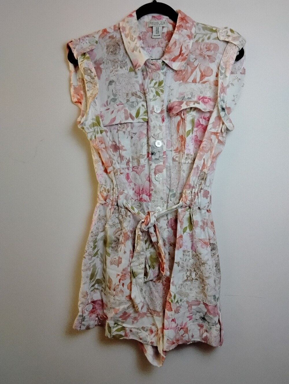 Rachel Zoe Floral Button-Front Sleeveless Romper in Soft Pastel Florals Size 10
